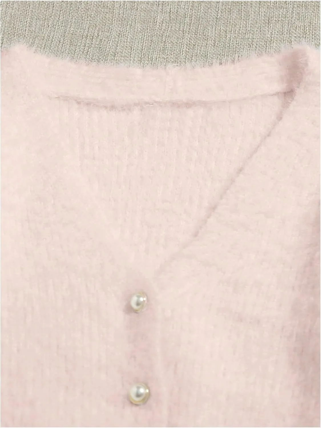 GORGLITTER Women's Open Front Cardigan Fuzzy Pearl Button Up Long Sleeve Crop Sweater Jackets Chunky Knit Cardigan