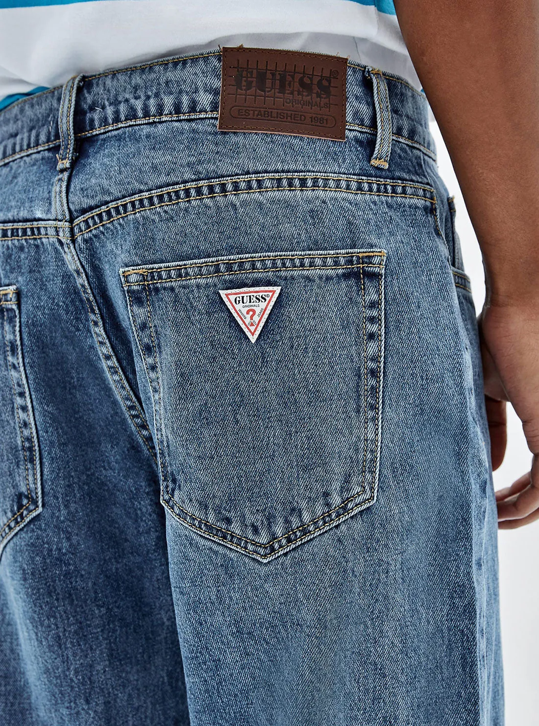 Guess Originals Mid Rise Straight Leg Bowie Denim Jeans In Medium Wash