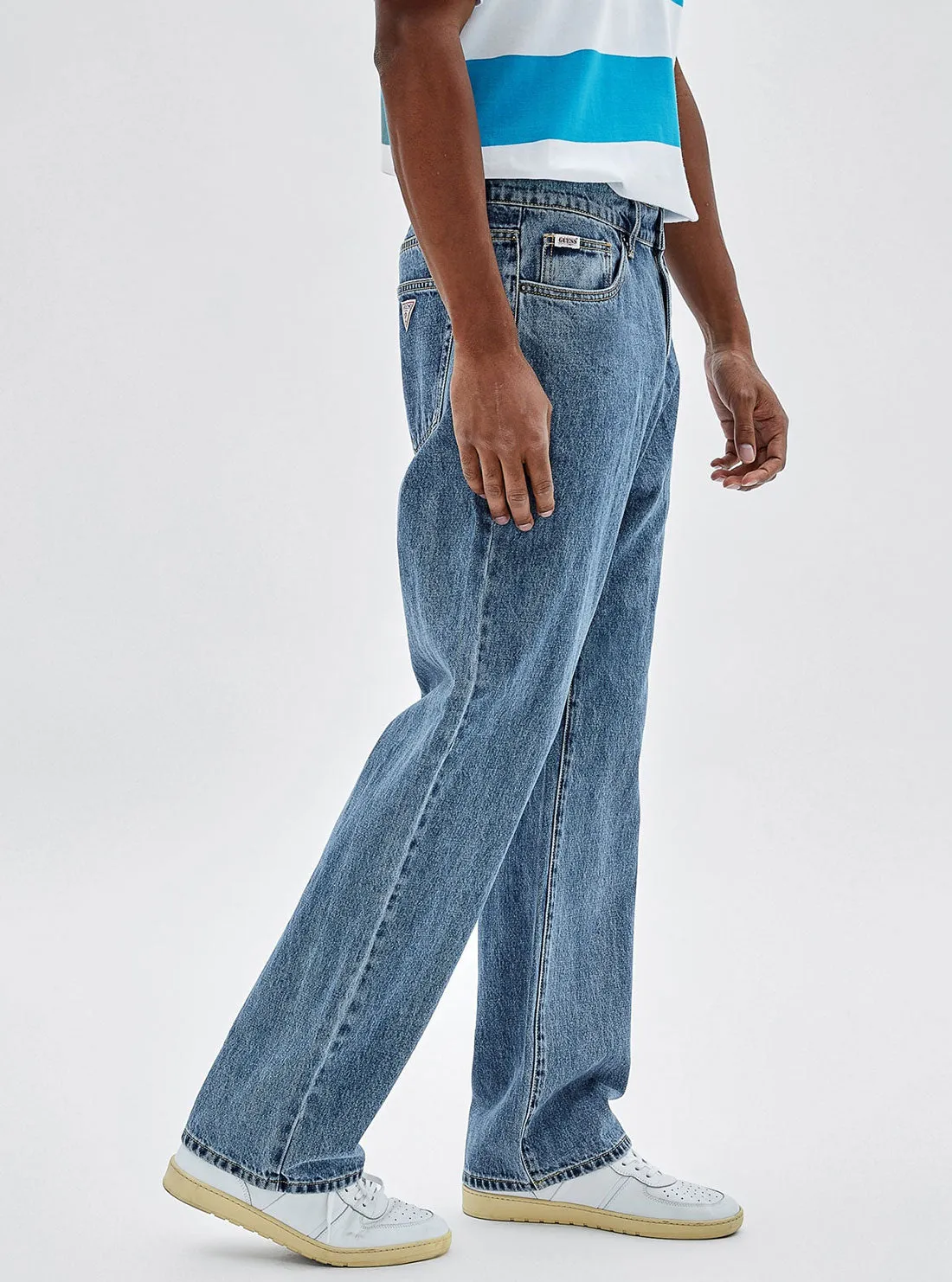 Guess Originals Mid Rise Straight Leg Bowie Denim Jeans In Medium Wash