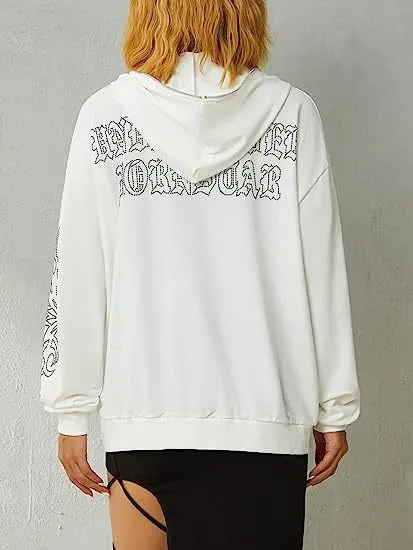 Hoodie New Harajuku Fashion Hoodie Round Neck Loose Letter Hot Diamond Full Zipper Sweater Hip Hop Punk Streetwear S4787235