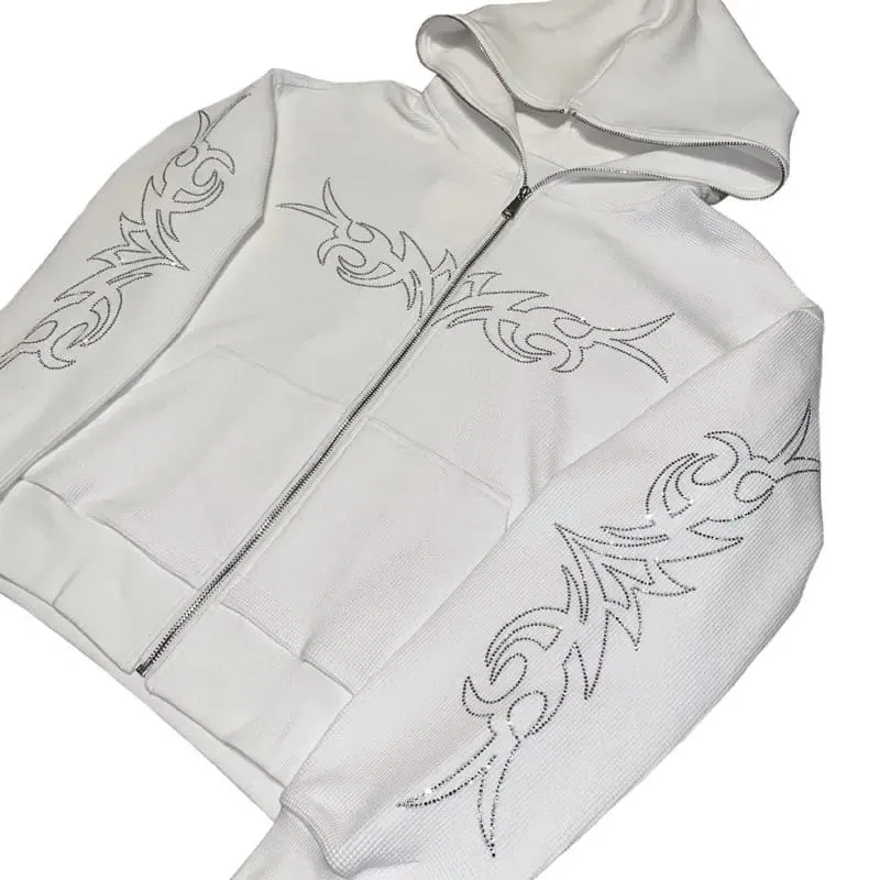 Hoodie New Harajuku Fashion Hoodie Round Neck Loose Letter Hot Diamond Full Zipper Sweater Hip Hop Punk Streetwear S4787235