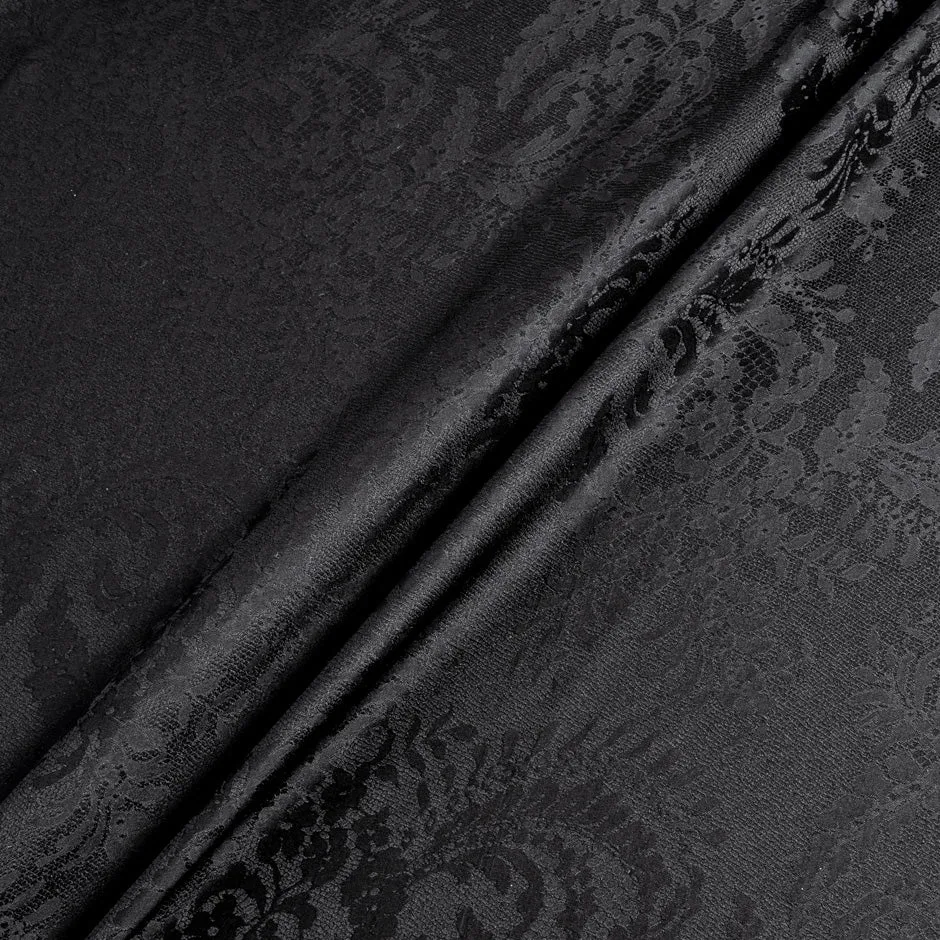 Jet Black Floral Lace Jacquard Pure Silk