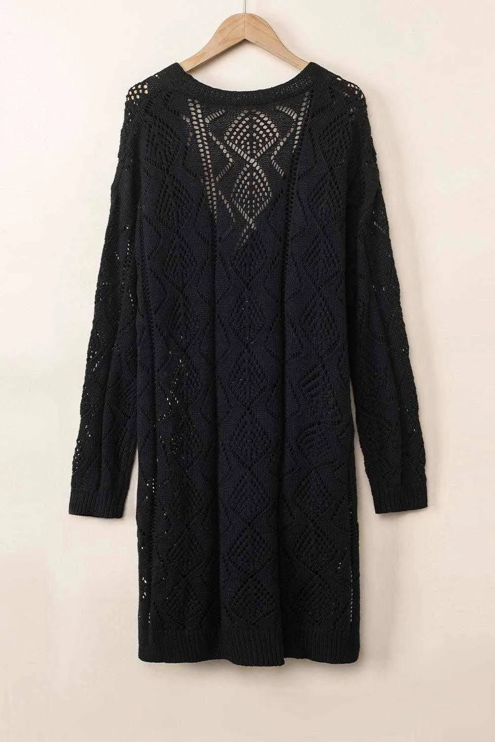 Khaki Button Up Hollow Out Loose Long Cardigan