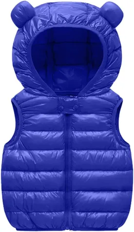 Kids Boys Girls Winter Warm Down Padded Vest Hooded Zipper Sleeveless Jacket aistcoat Outwear Down (Blue, 6-12 Months)