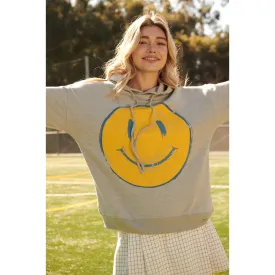 Knit Vintage Style Smiley Face Graphic Hoodie