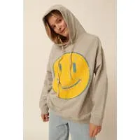 Knit Vintage Style Smiley Face Graphic Hoodie