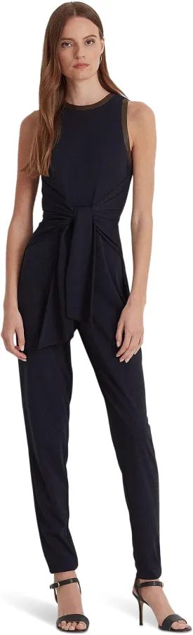 LAUREN Ralph Lauren Sleeveless Tie Front Jersey Jumpsuit in Lauren Navy