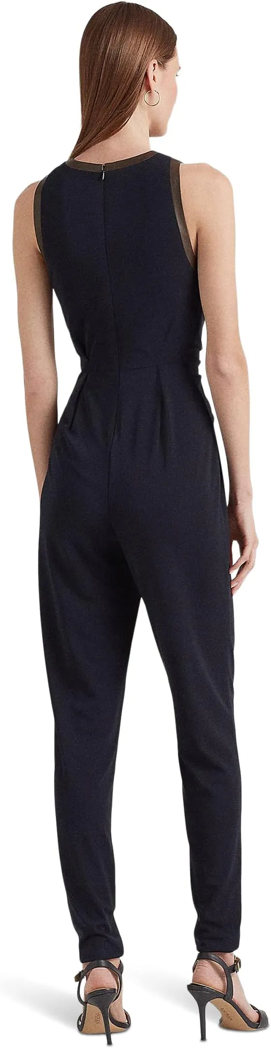 LAUREN Ralph Lauren Sleeveless Tie Front Jersey Jumpsuit in Lauren Navy