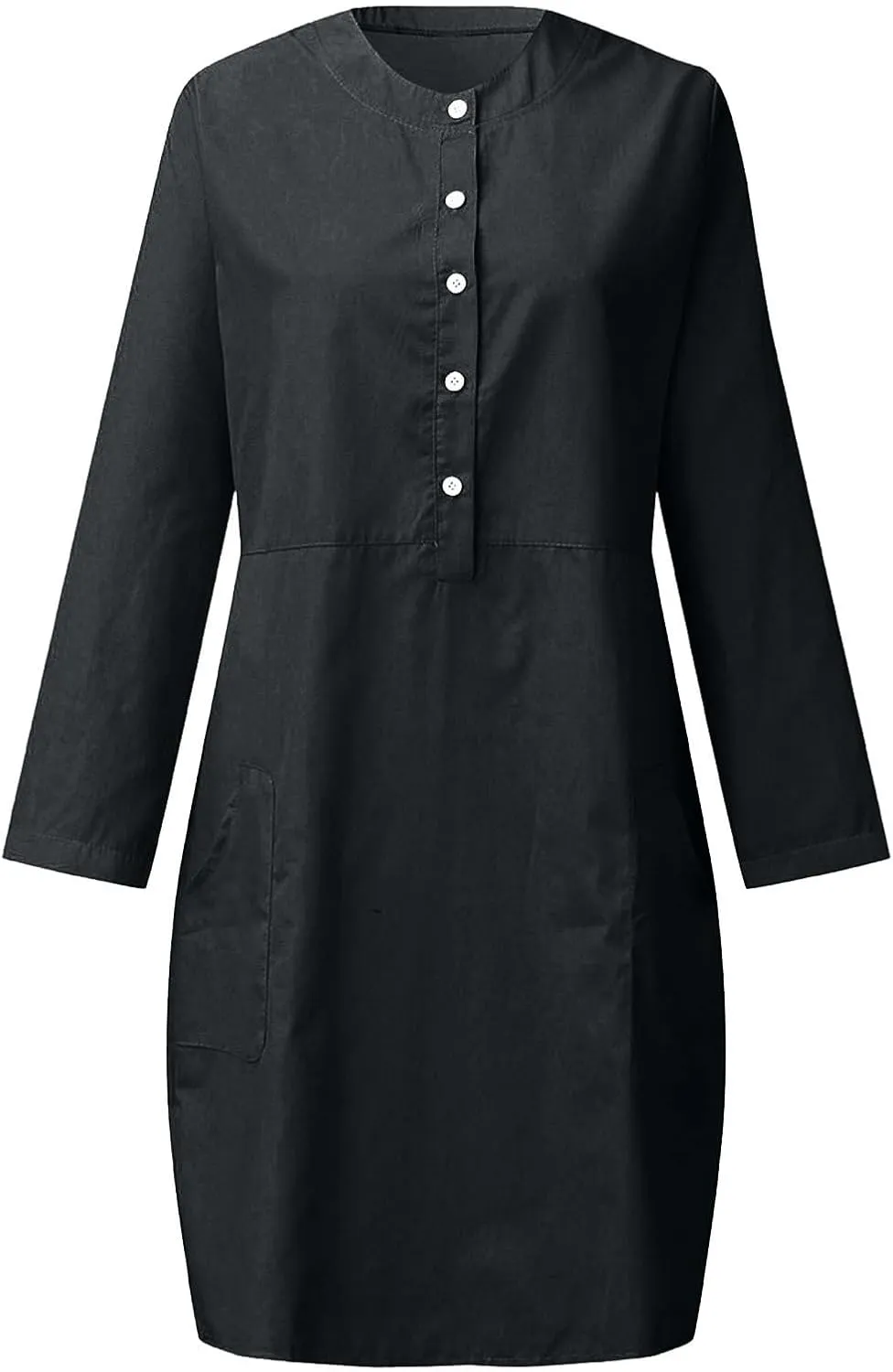 Linen Cotton Dress for Women 2025 Button Shirt Dress Long Sleeve Round Neck Dressy Casual Mini Dresses with Pockets