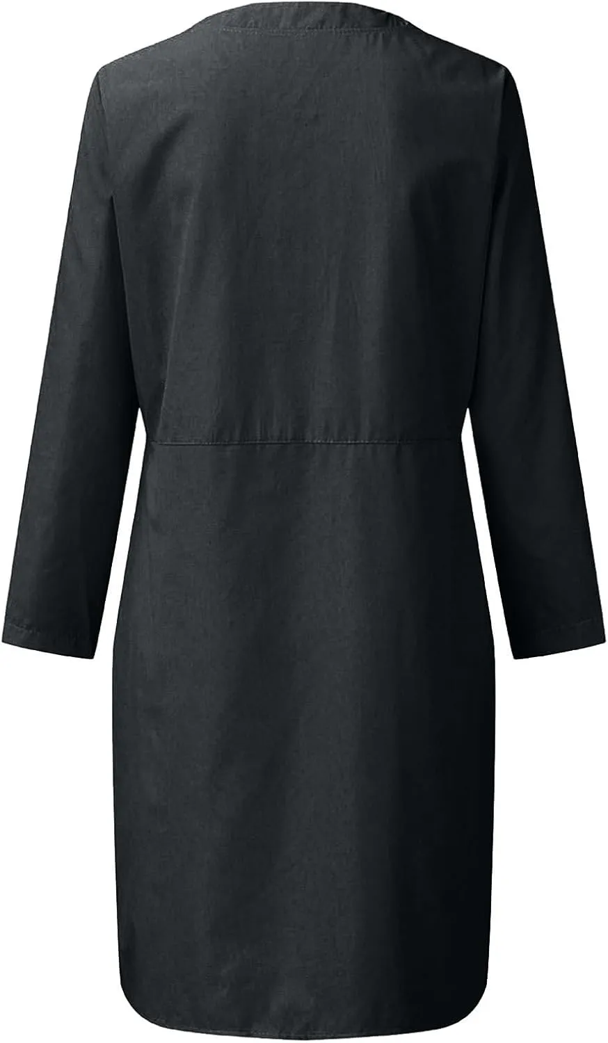 Linen Cotton Dress for Women 2025 Button Shirt Dress Long Sleeve Round Neck Dressy Casual Mini Dresses with Pockets
