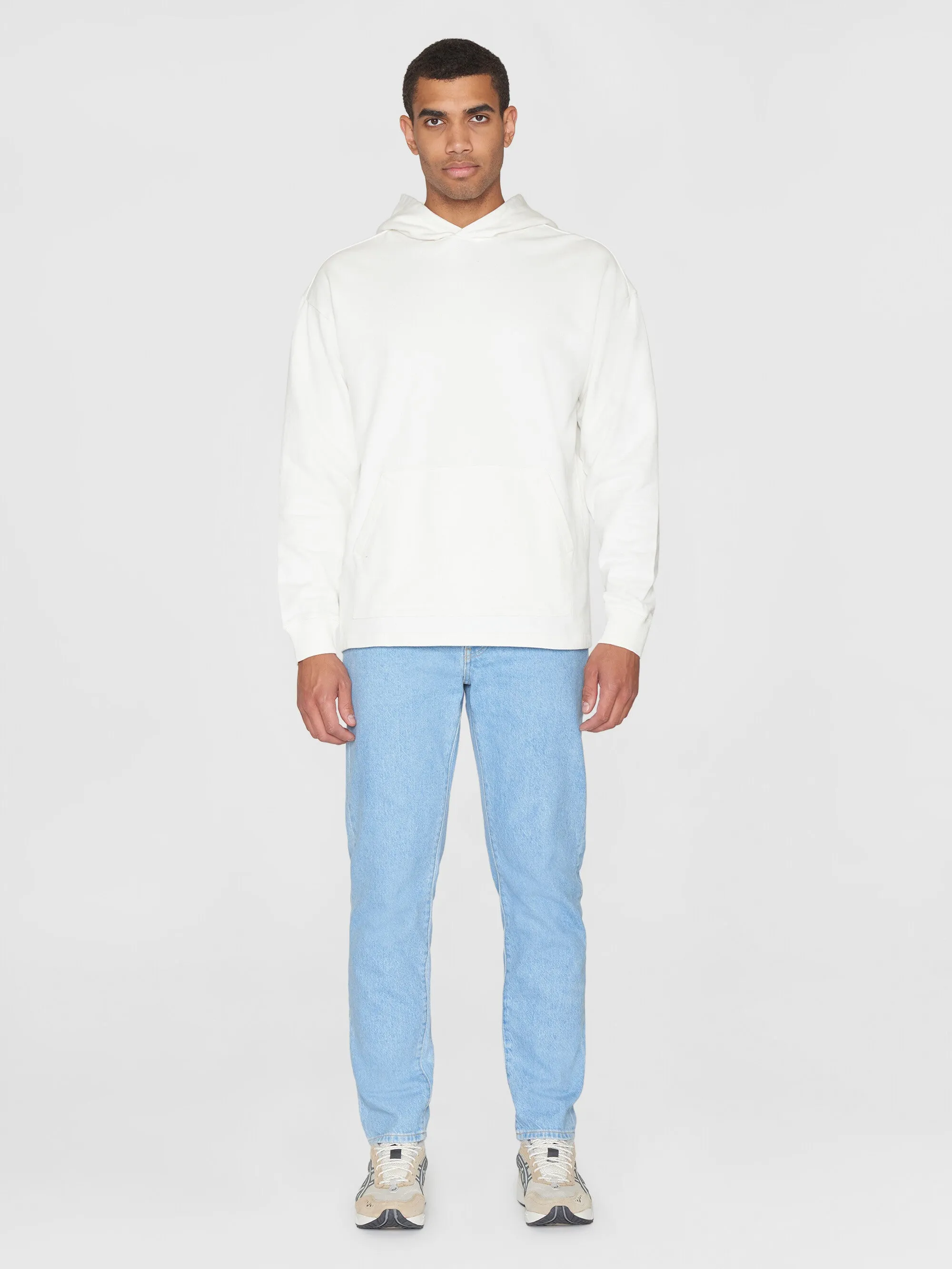 Loose fit hood sweat with logo chest print - GOTS/Vegan - Egret