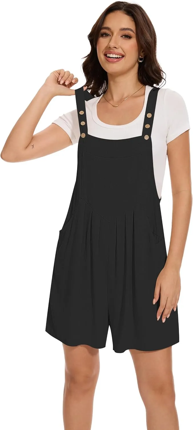 LOZ Womens Summer Casual Romper Sleeveless Bib Overalls Loose Short Jumpsuit Cotton Linen Material Clothes