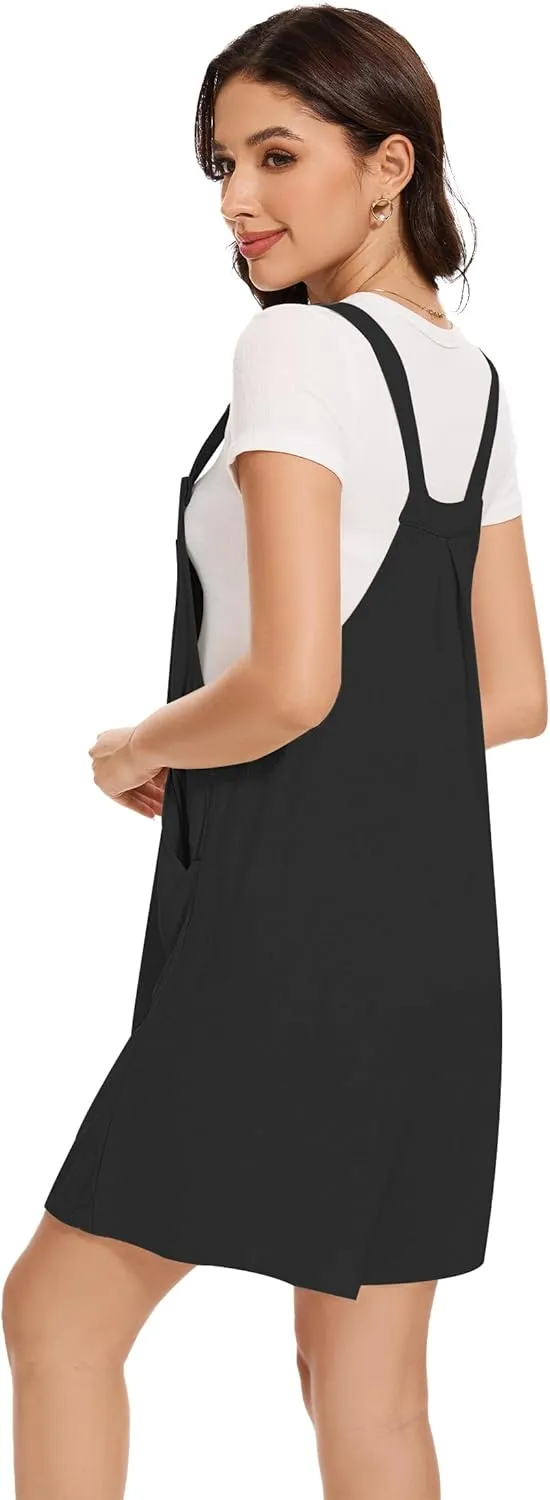 LOZ Womens Summer Casual Romper Sleeveless Bib Overalls Loose Short Jumpsuit Cotton Linen Material Clothes