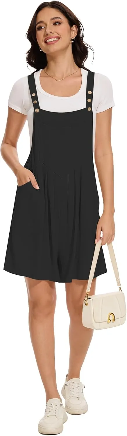 LOZ Womens Summer Casual Romper Sleeveless Bib Overalls Loose Short Jumpsuit Cotton Linen Material Clothes