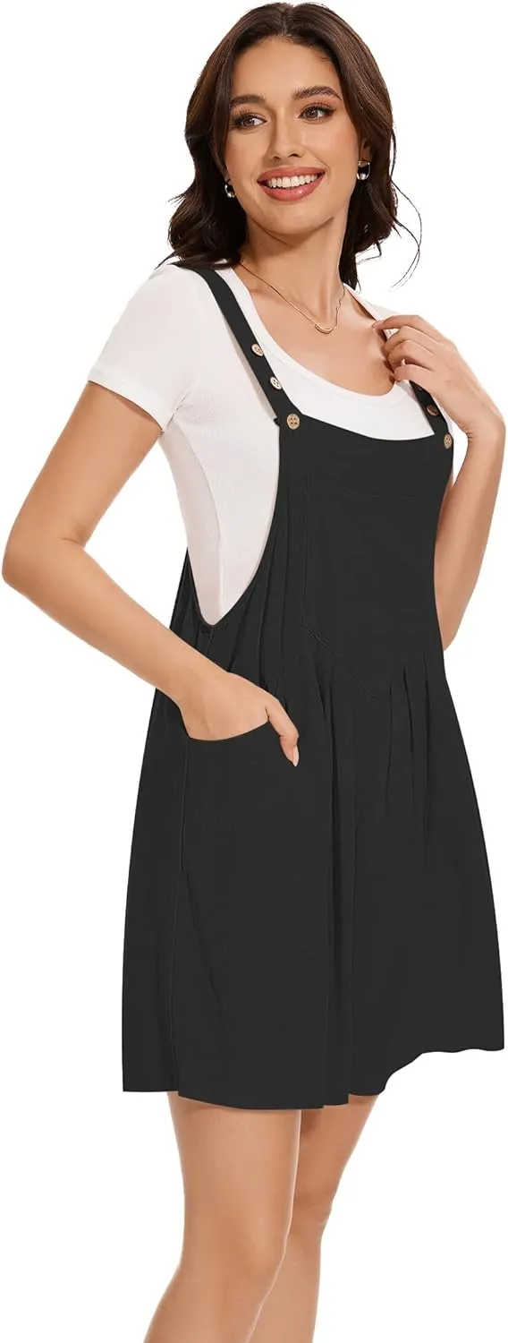 LOZ Womens Summer Casual Romper Sleeveless Bib Overalls Loose Short Jumpsuit Cotton Linen Material Clothes