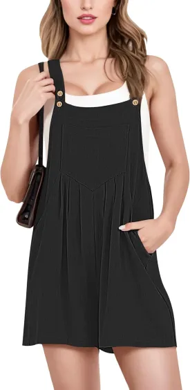 LOZ Womens Summer Casual Romper Sleeveless Bib Overalls Loose Short Jumpsuit Cotton Linen Material Clothes
