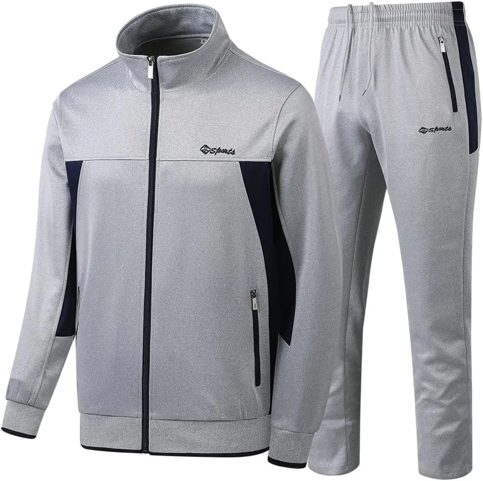 Men's Casual Tracksuit Long Sleeve Sweatsuit Athletic Set Full Zip Running Jogging Sports Jacket and Pants