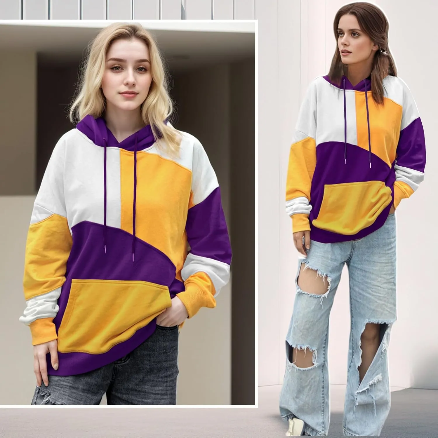Men's Fashion Hoodies Techwear Color Block Long Sleeve Sweatshirts Unisex Lightweight Colourful Hoodie Pullover