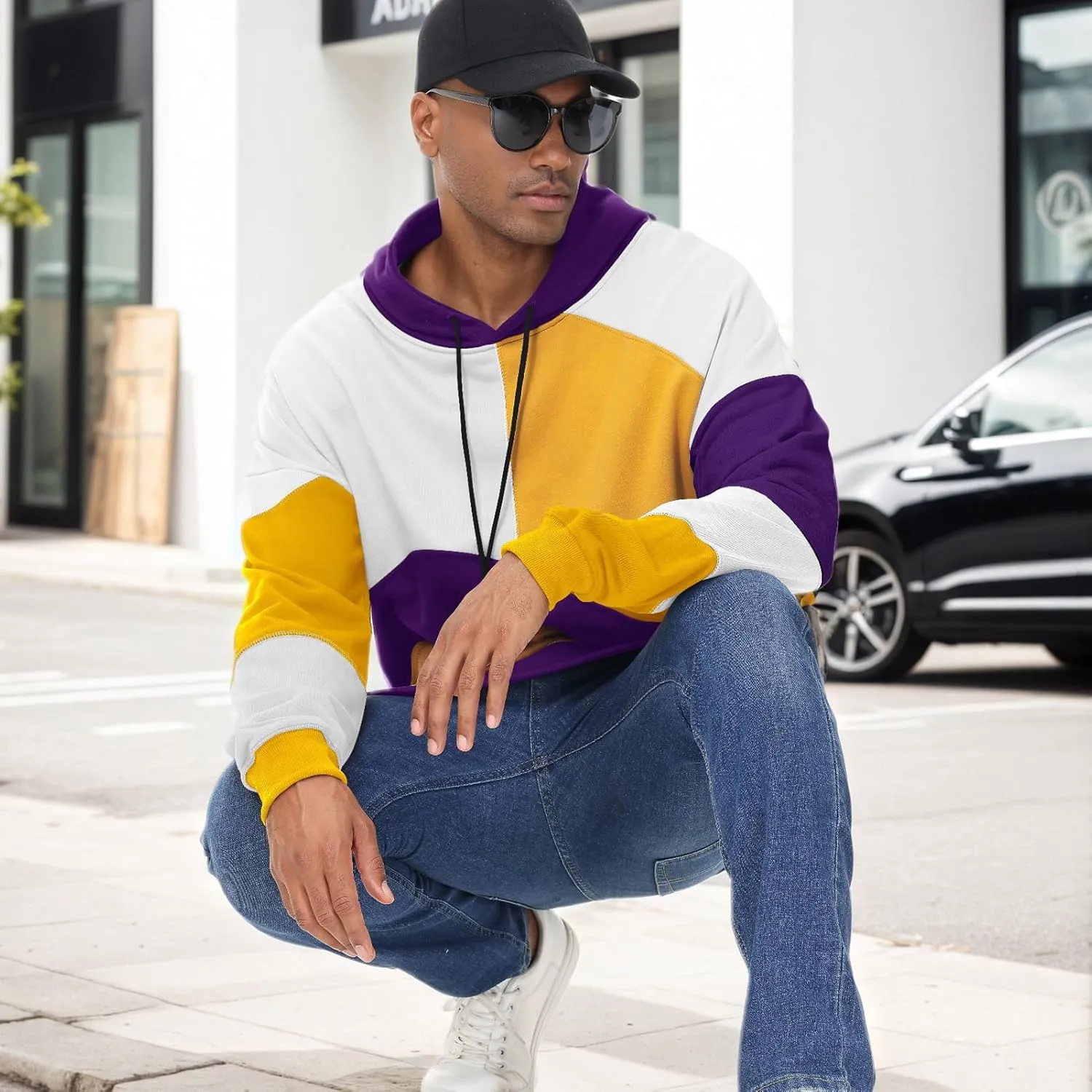 Men's Fashion Hoodies Techwear Color Block Long Sleeve Sweatshirts Unisex Lightweight Colourful Hoodie Pullover