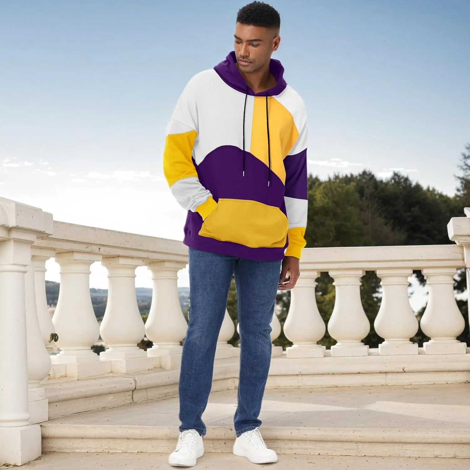 Men's Fashion Hoodies Techwear Color Block Long Sleeve Sweatshirts Unisex Lightweight Colourful Hoodie Pullover