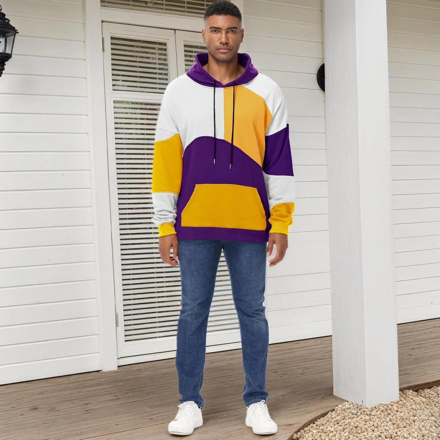 Men's Fashion Hoodies Techwear Color Block Long Sleeve Sweatshirts Unisex Lightweight Colourful Hoodie Pullover