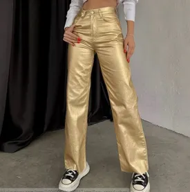 Metallic Straight Leg Trousers
