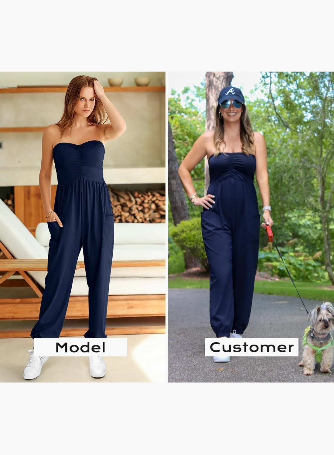 MIHOLL Womens Jumpsuit 2025 Casual Summer Strapless One Piece Rompers Loose Overalls Jumpers with Pockets