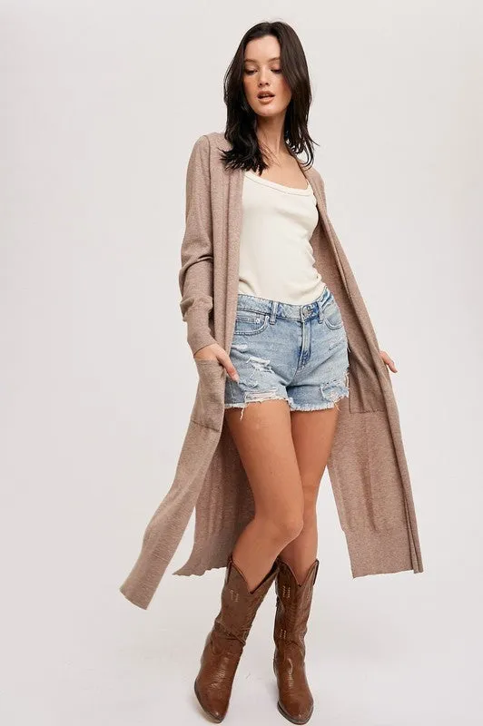 Penthouse Long Line Cardigan Latte