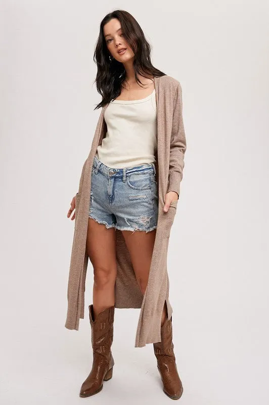 Penthouse Long Line Cardigan Latte