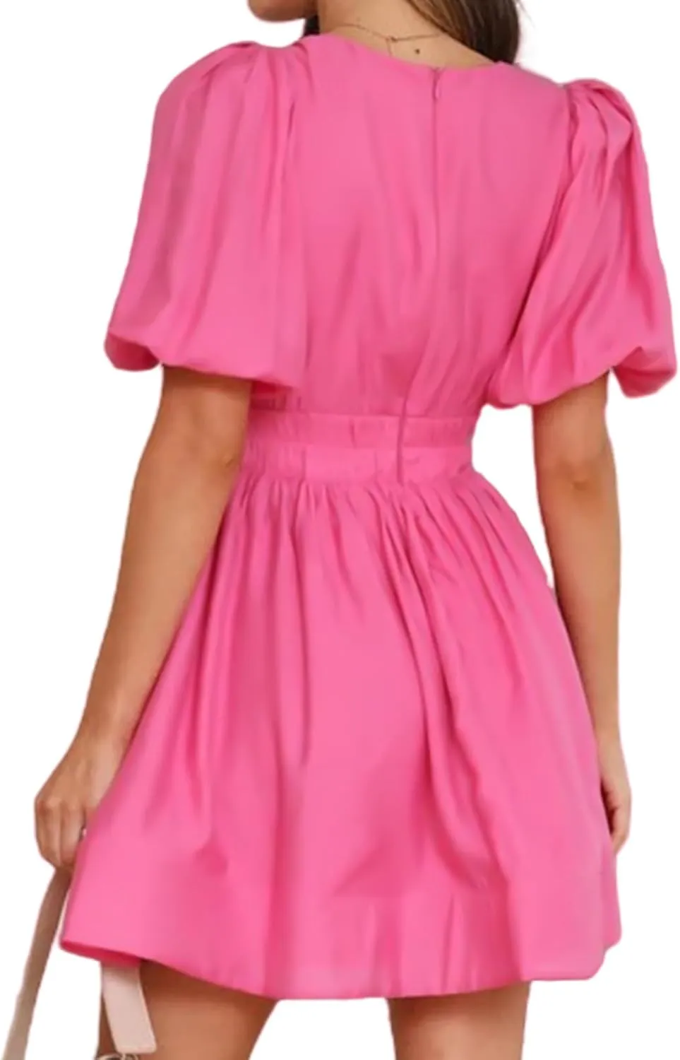 Sexy Summer Dresses for Women 2025 Puff Short Sleeve V Neck Mini Dress A Line Elastic High Waist Flowy Swing Dresses