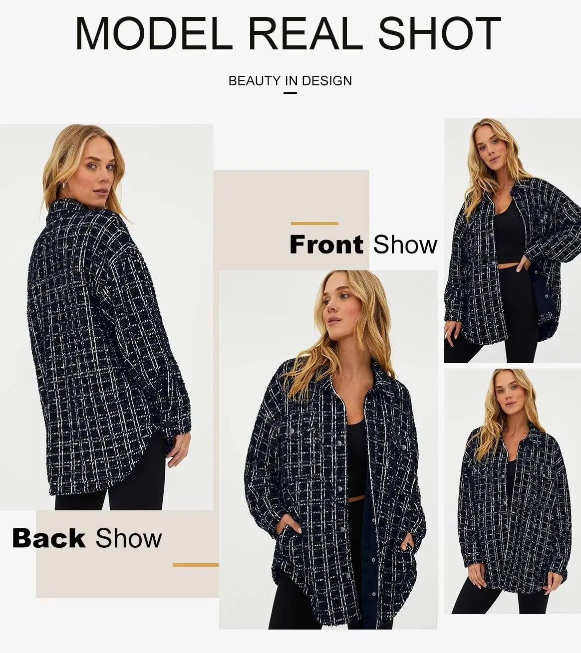 SHEWIN Women 2024 Long Sleeve Button Down Shackets Fashion Plaid Pocket Shirts Jacket