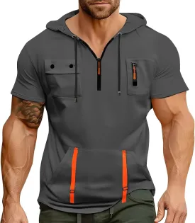 Short Sleeve Hoodies for Men 1/4 Zip Hooded T Shirts Lightweight Casual Summer Men's Clothing Tops M to 3XL