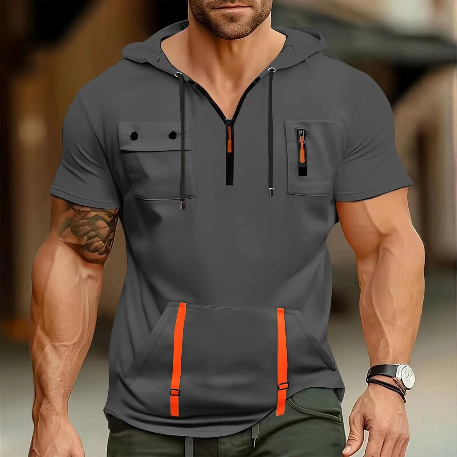 Short Sleeve Hoodies for Men 1/4 Zip Hooded T Shirts Lightweight Casual Summer Men's Clothing Tops M to 3XL