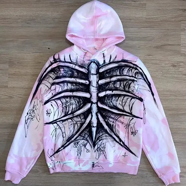 Skull Print Oversized Hoodie Men Punk Sport Loose Coat Harajuku