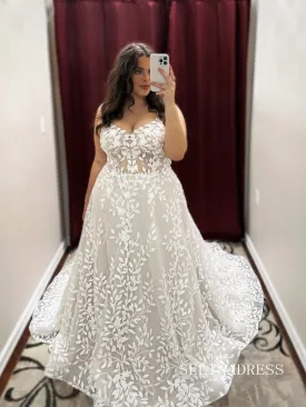 Spaghetti Straps A-line White 3D Lace Applique Wedding Dress EWR397