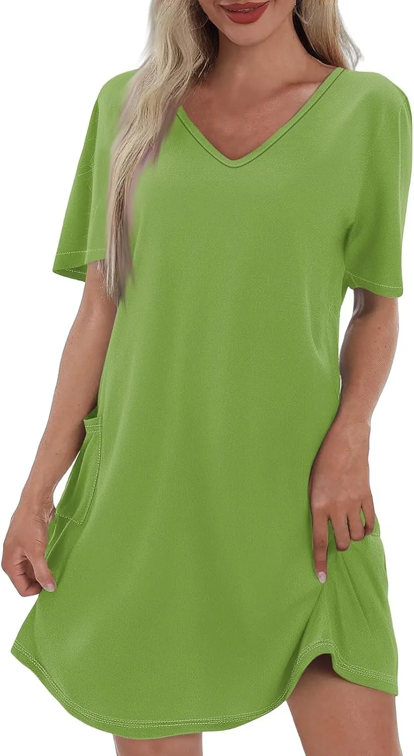 Summer Dresses for Women 2025 Casual Short Sleeve Sundresses Hawaiian T Shirt Dress Beach Dress with Pockets