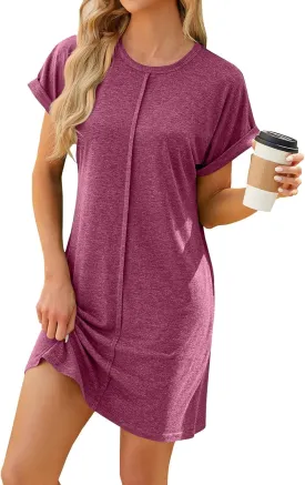 Summer Dresses for Women 2025,Womens Solid Crewneck Short Sleeve T-Shirt Dress Loose Beach Vacation Mini Dress