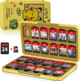 Switch Game Case Holder with 24 Cartridge Slots and 24 Micro SD Card Storage, Slim Portable Game Organizer Traveler Gift Accessories with Magnetic Closure, Protective Hard Shell and Soft Lining