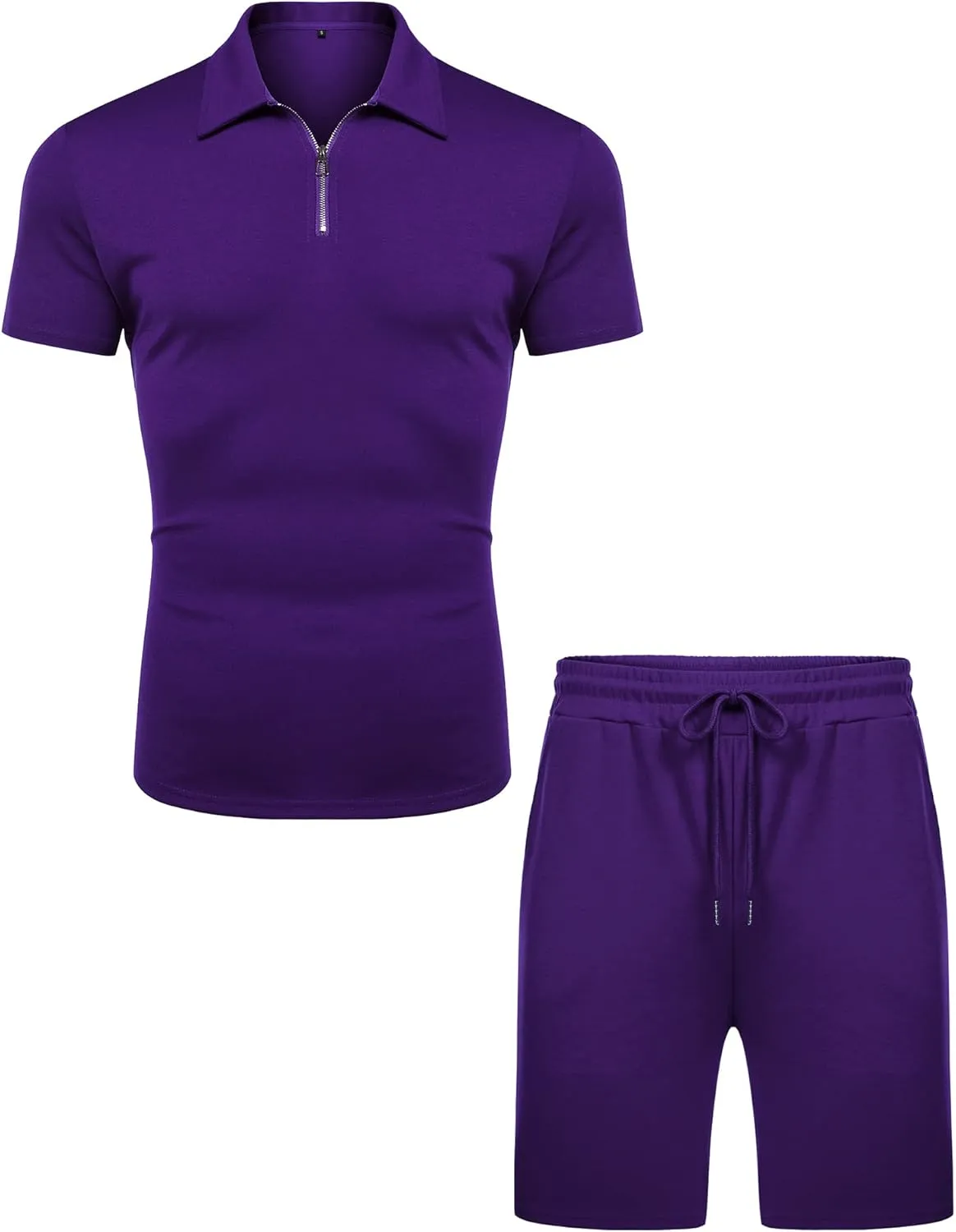 URRU Mens Short Sleeve Casual Polo Shirt and Shorts Sets Two Piece Summer Outfits Zip Polo Tracksuit Set for Men S-XXL