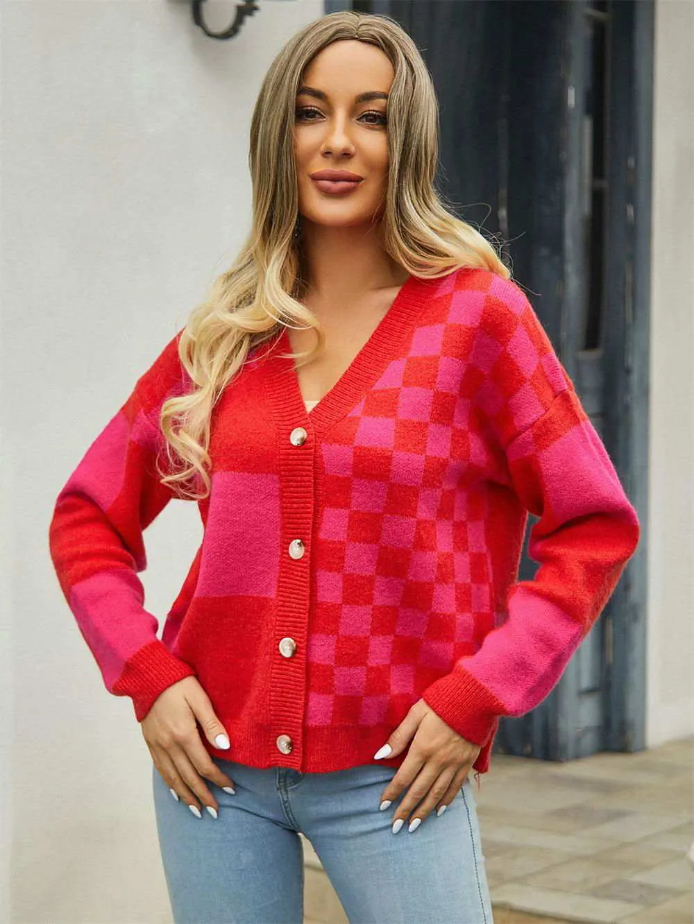 V-Neck Dropped Shoulder Cardigan for Cozy Style