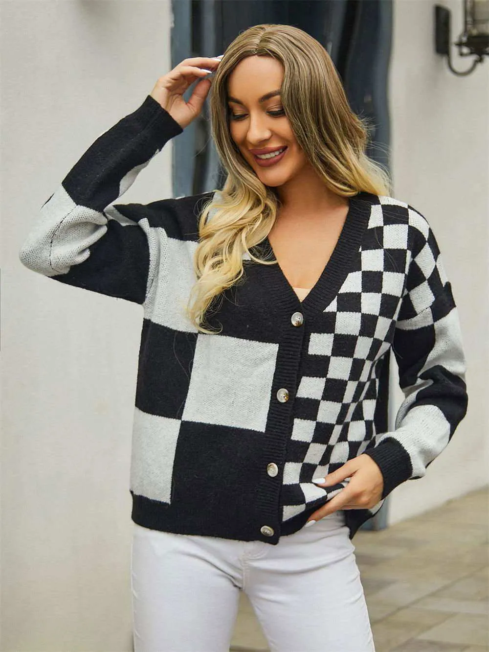 V-Neck Dropped Shoulder Cardigan for Cozy Style