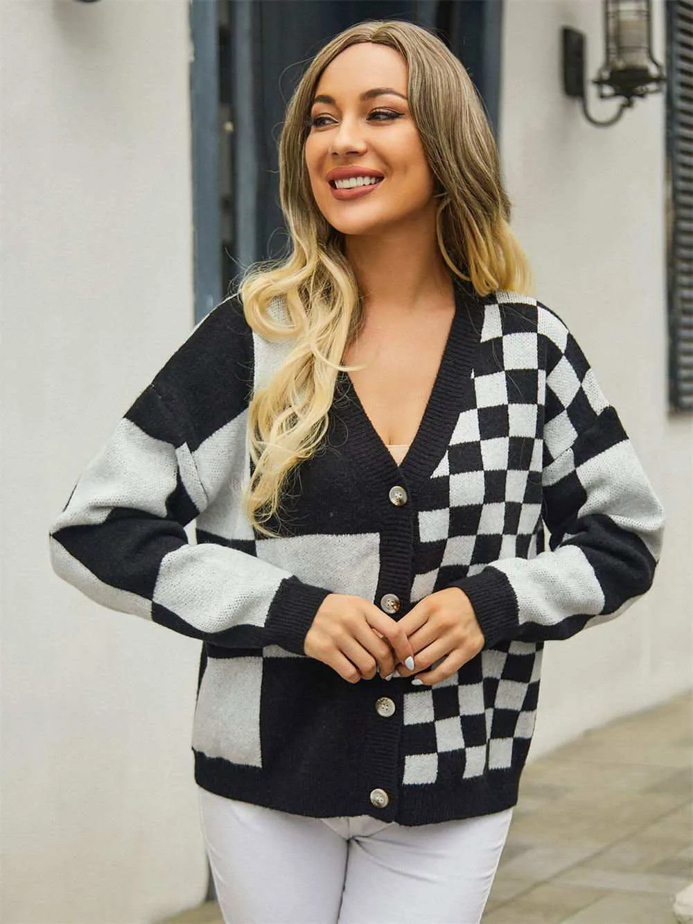 V-Neck Dropped Shoulder Cardigan for Cozy Style