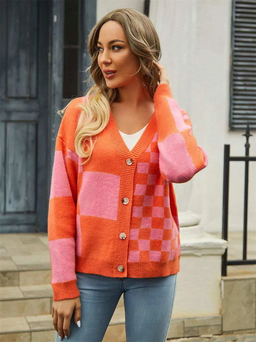 V-Neck Dropped Shoulder Cardigan for Cozy Style