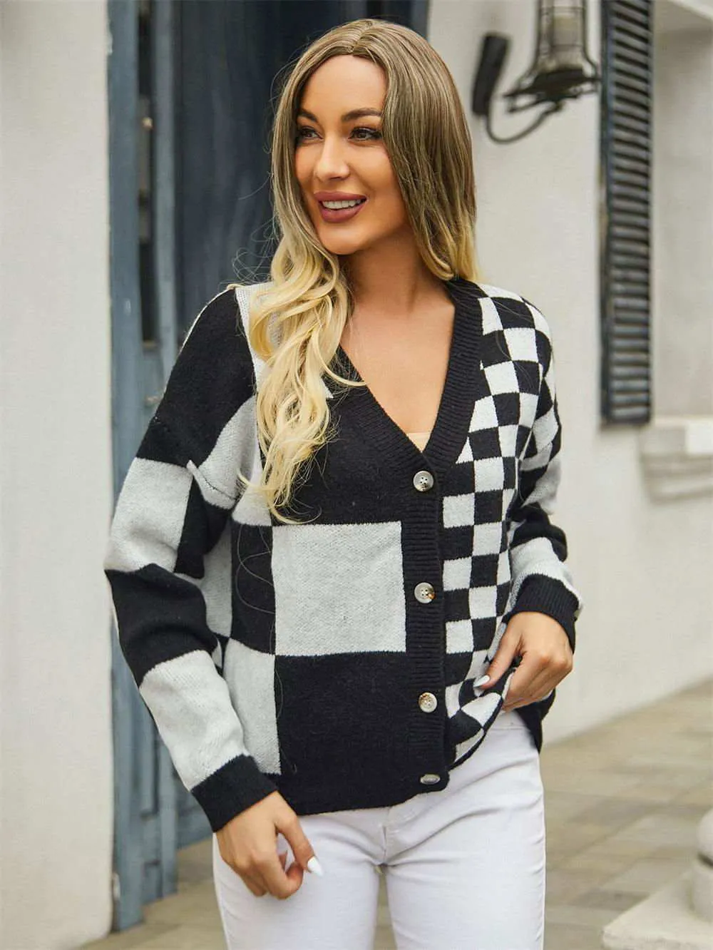 V-Neck Dropped Shoulder Cardigan for Cozy Style