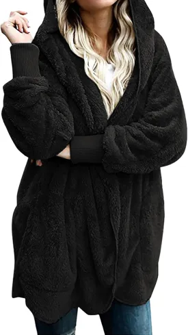 Winter Cardigan for Women,Womens Warm Lapel Faux Fur Fluffy Coats Long Sleeve Fleece Jacket Fuzzy Pea Coat Overwear