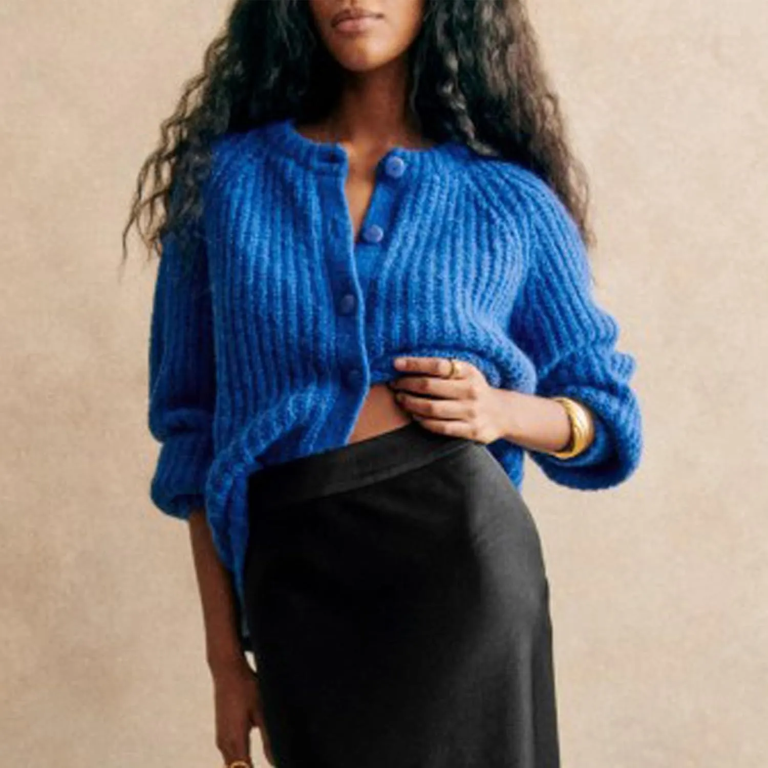 Women's Casual Crop Knit Cardigan Y2K Open Front Button Down Crop Sweater Cardigan Crew Neck Fall Tops Streetwear