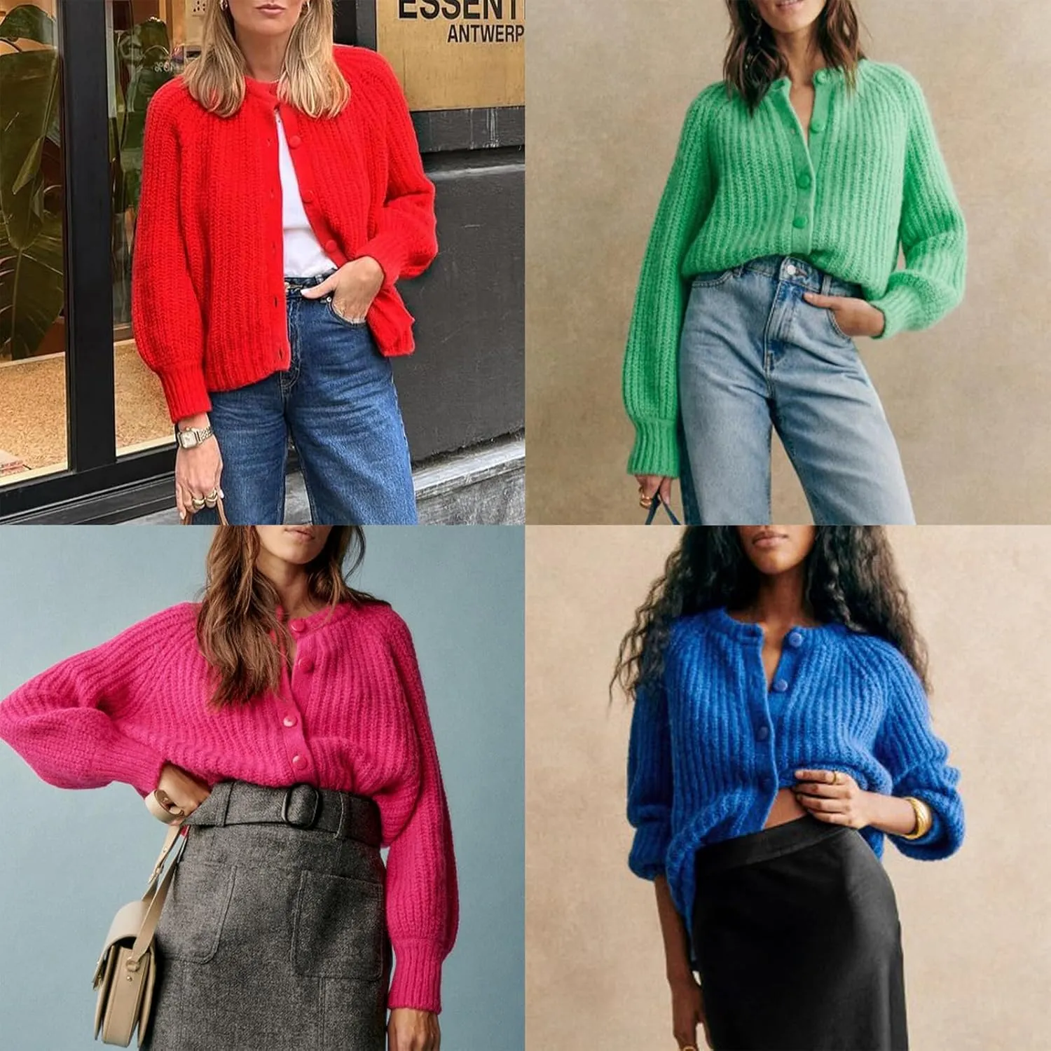 Women's Casual Crop Knit Cardigan Y2K Open Front Button Down Crop Sweater Cardigan Crew Neck Fall Tops Streetwear