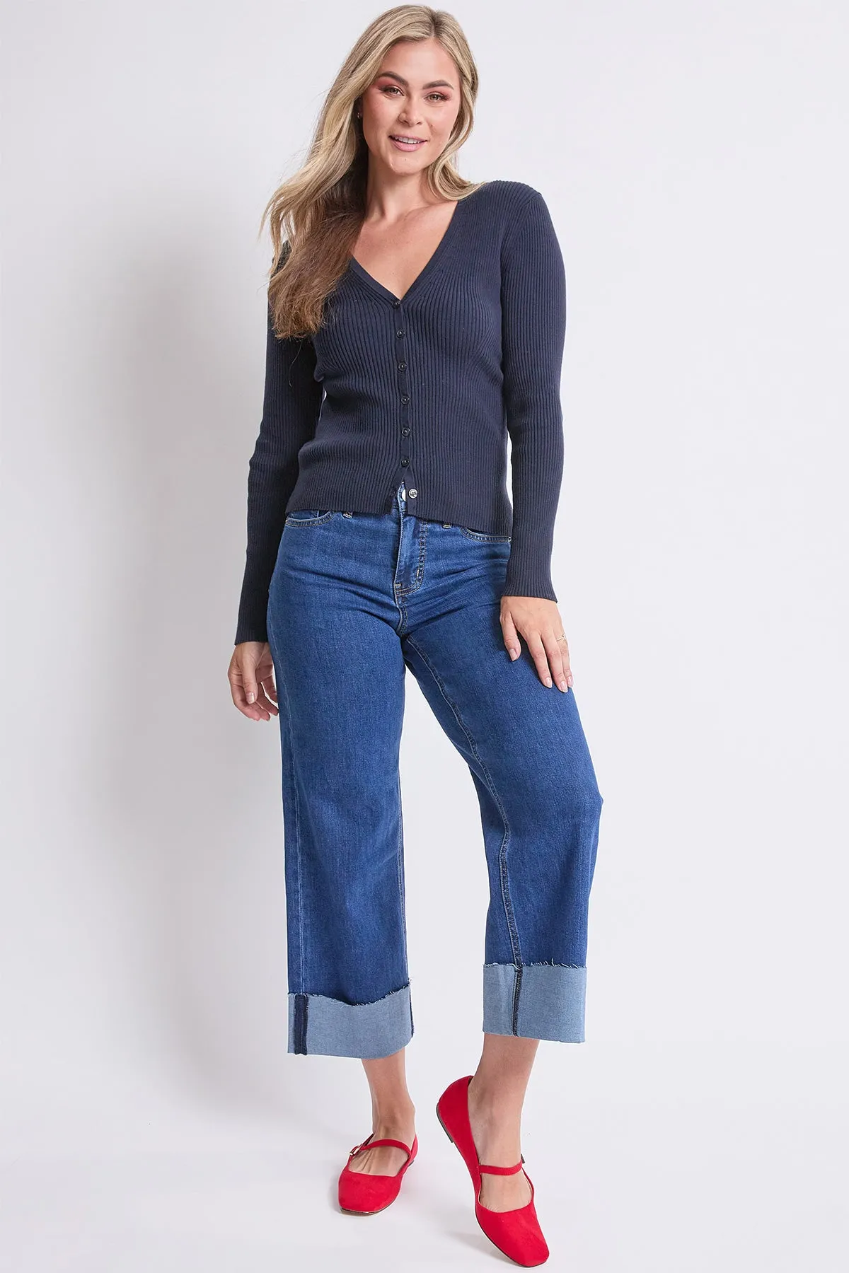 Women's High Rise Raw Mega Cuff Straight Leg Jeans