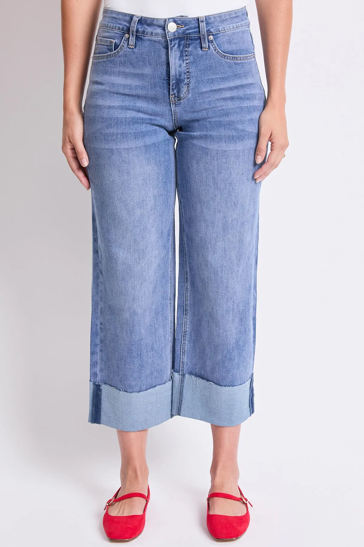 Women's High Rise Raw Mega Cuff Straight Leg Jeans