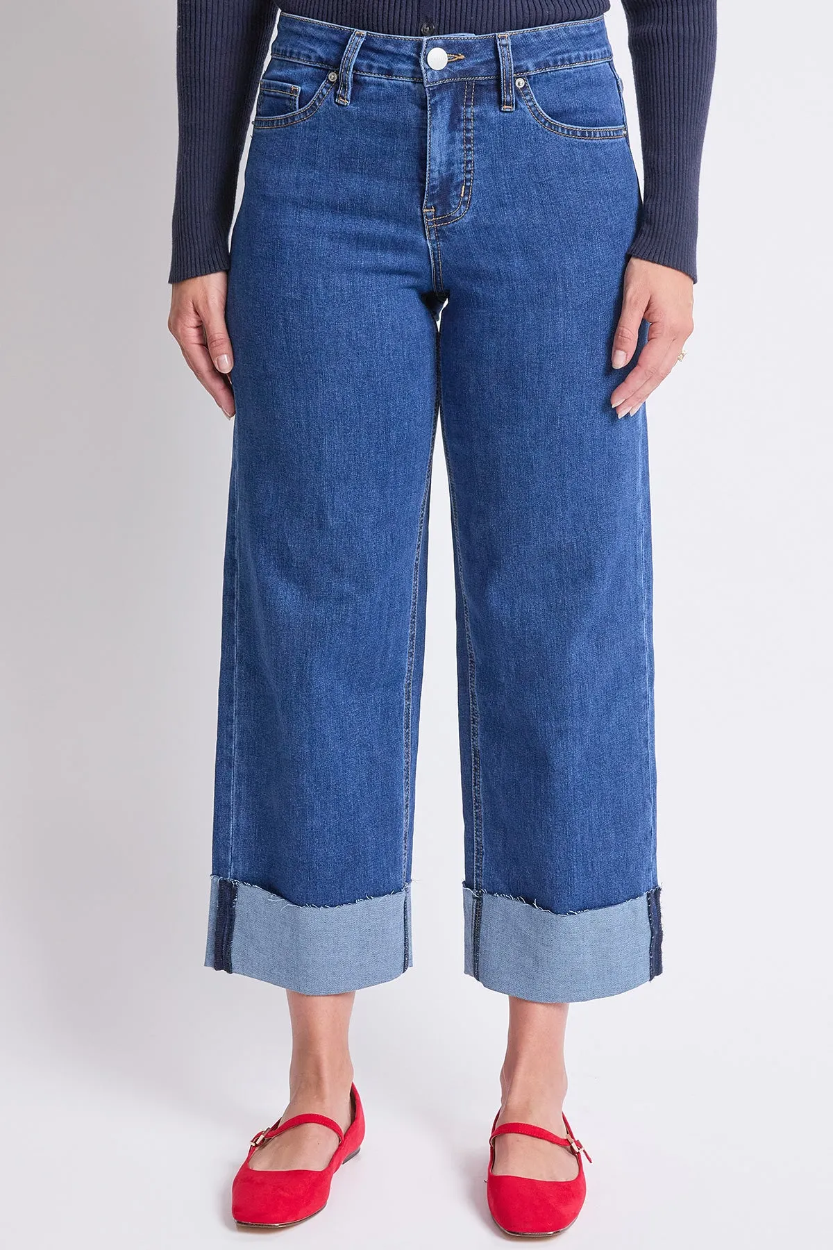 Women's High Rise Raw Mega Cuff Straight Leg Jeans